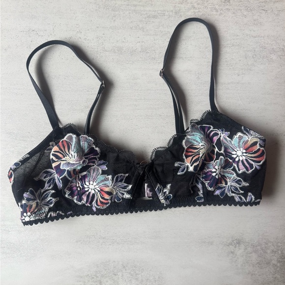 Savage X Fenty Other - NWOT Savage X Fenty Unlined Floral Embroidered Black Bralette
